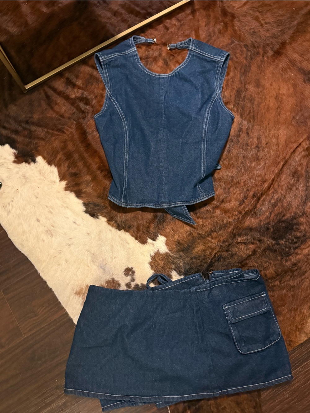 Lioness Dark Blue Denim Jumpsuit-Inspired Two-Piece Romper Set